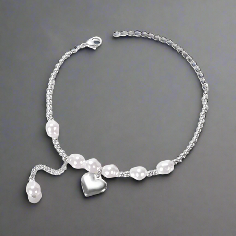 heart accent pearl bracelet-shell bracelet -shell jewelry-pearl bracelet-boho chic style