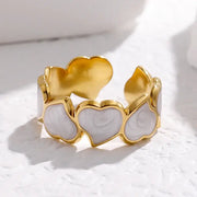 gold heart shape shell ring-shell ring-nacre heart shape shell ring