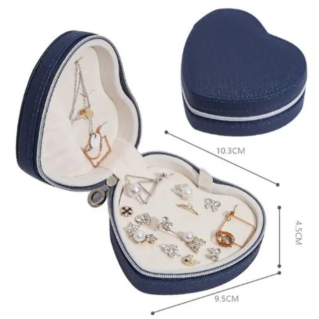 Heart - Shaped Leather Pocket Jewelry Box - Black