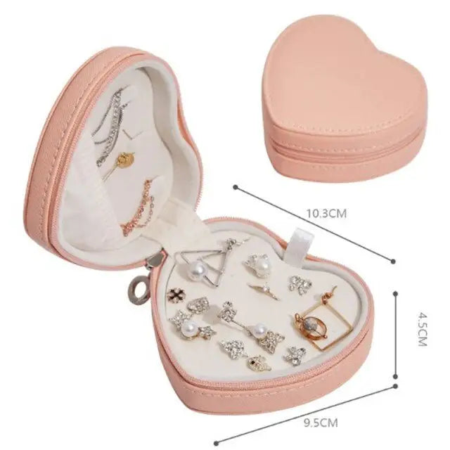 Heart - Shaped Leather Pocket Jewelry Box - Pink