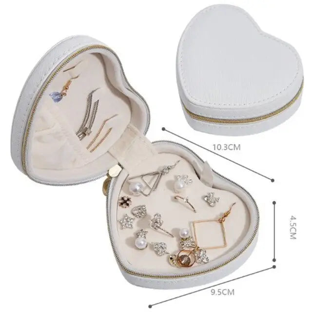 Heart - Shaped Leather Pocket Jewelry Box - White