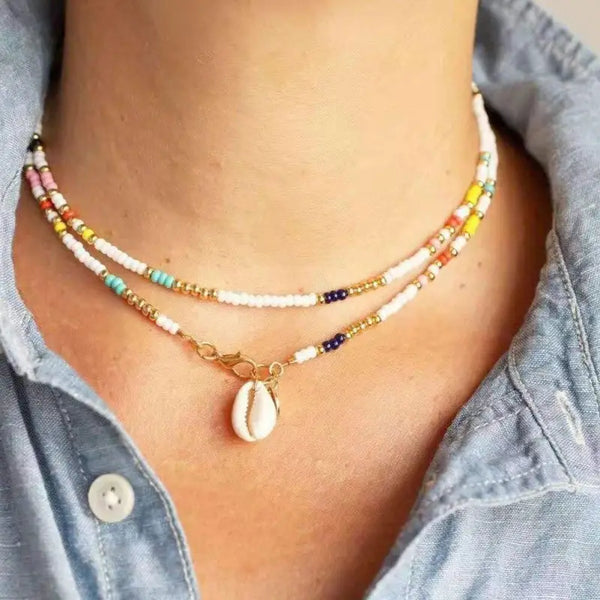 Heishi Shell Necklace-shell necklace-shell jewelry-boho style-bohemian jewelry-beach style-layered necklace-beach outfit jewelry 
