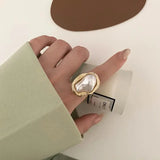Heterotypic Pearl Ring - geometric pearl ring-pearl ring-golden pearl ring-gold shell ring-shell jewelry-beach outfit ring-beach style-boho style-bohemian jewelry-wedding style ring