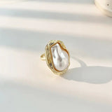 Heterotypic Pearl Ring - geometric pearl ring-pearl ring-golden pearl ring-gold shell ring-shell jewelry-beach outfit ring-beach style-boho style-bohemian jewelry-wedding style ring