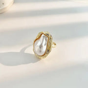 Heterotypic Pearl Ring - geometric pearl ring-pearl ring-golden pearl ring-gold pearl ring