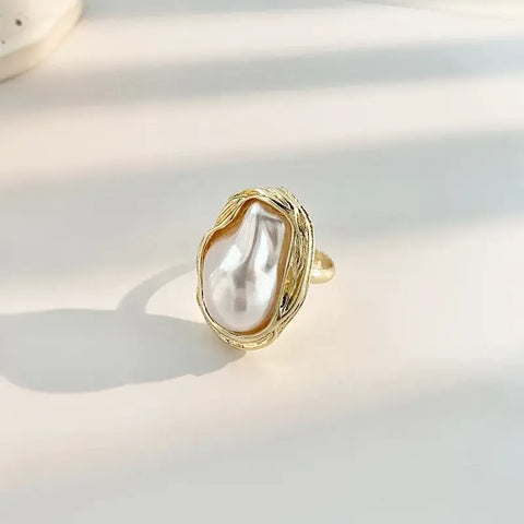 Heterotypic Pearl Ring - geometric pearl ring-pearl ring-golden pearl ring-gold pearl ring