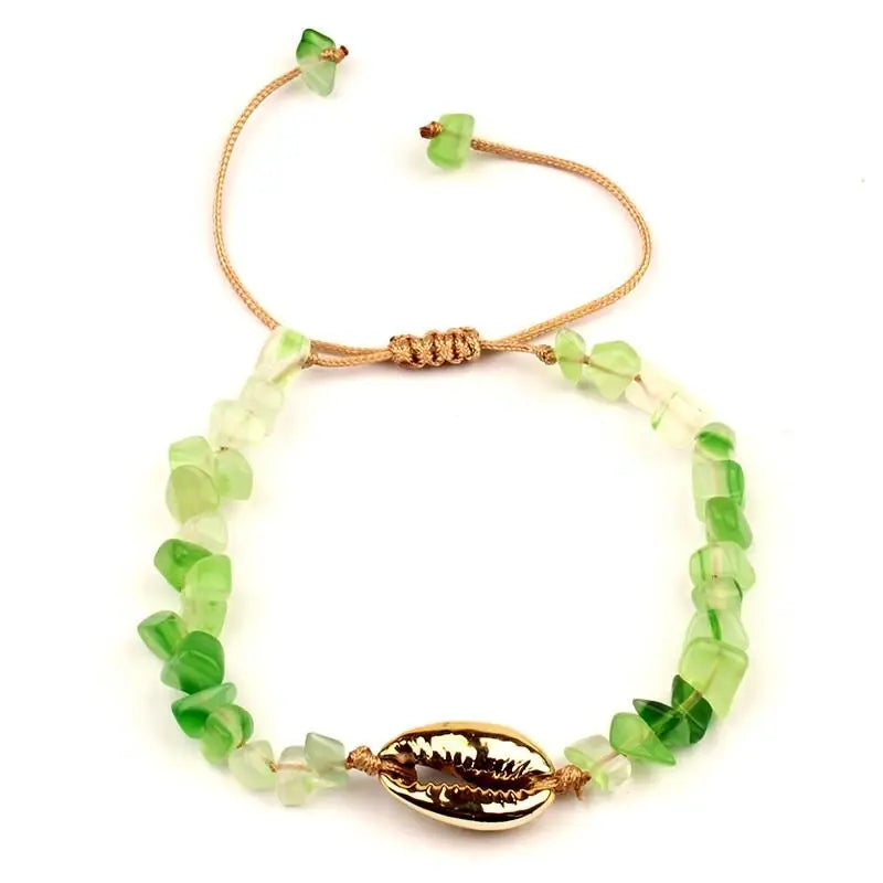 Marine Seashell Gold Cowrie Bracelet - Green