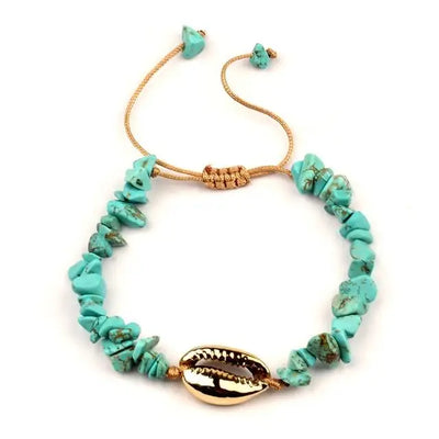 Marine Seashell Gold Cowrie Bracelet - Turquoise