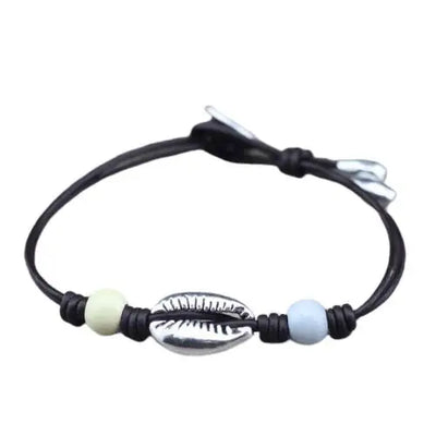 Men’s Silver Seashell Bracelet with Black Cord