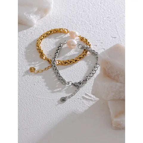 Minimalist Pearl Accent Twist Bracelet