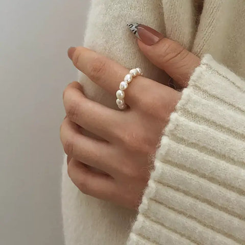 Minimalist Pearl Elegance Ring-beaded pearl ring-pearl ring-shell ring