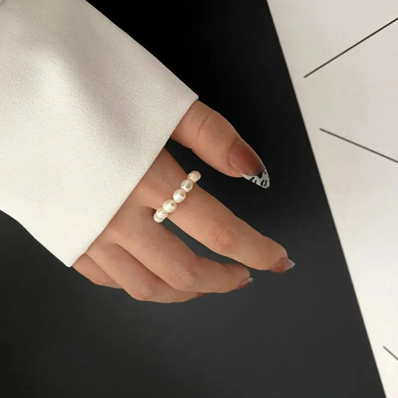 Minimalist Pearl Elegance Ring-beaded pearl ring-pearl ring--shell ring-shell jewelry-beach outfit ring-beach style-boho style-bohemian jewelry-wedding style ring