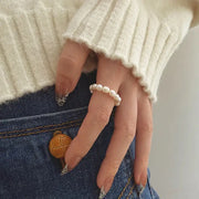 Minimalist Pearl Elegance Ring-beaded pearl ring-pearl ring-shell ring