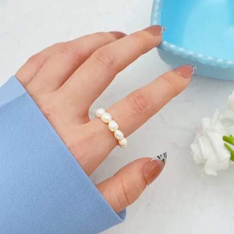 Minimalist Pearl Elegance Ring-beaded pearl ring-pearl ring-shell ring