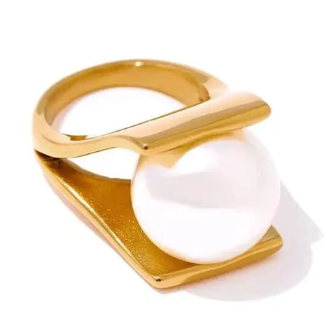 Modern Pearl Orbit Ring-golden pearl ring-pearl ring-shell ring