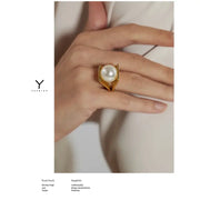 Modern Pearl Orbit Ring-golden pearl ring-pearl ring-shell ring