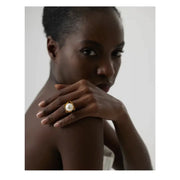 Modern Pearl Orbit Ring-golden pearl ring-pearl ring-shell ring