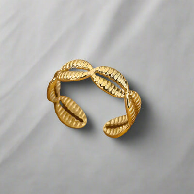 Multi Shell Gold Ring - 18k plated / United States resizable-golded cowrie ring-cowrie ring- shell ring