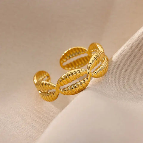 Multi Shell Gold Ring - 18k plated / United States resizable-golded cowrie ring-cowrie ring- shell ring