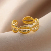 Multi Shell Gold Ring - 18k plated / United States resizable-golded cowrie ring-cowrie ring- shell ring