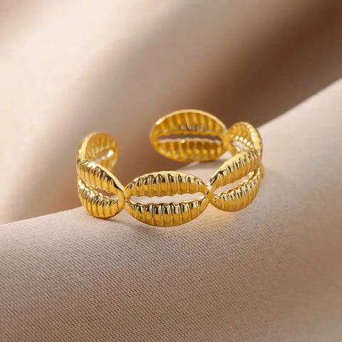 Multi Shell Gold Ring - 18k plated / United States resizable-golded cowrie ring-cowrie ring- shell ring