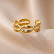 Multi Shell Gold Ring - 18k plated / United States resizable-golded cowrie ring-cowrie ring- shell ring