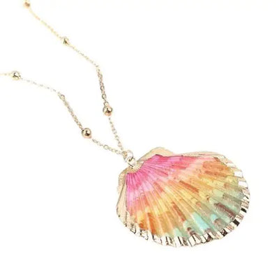 Multicolored Gold Scallop Seashell Necklace