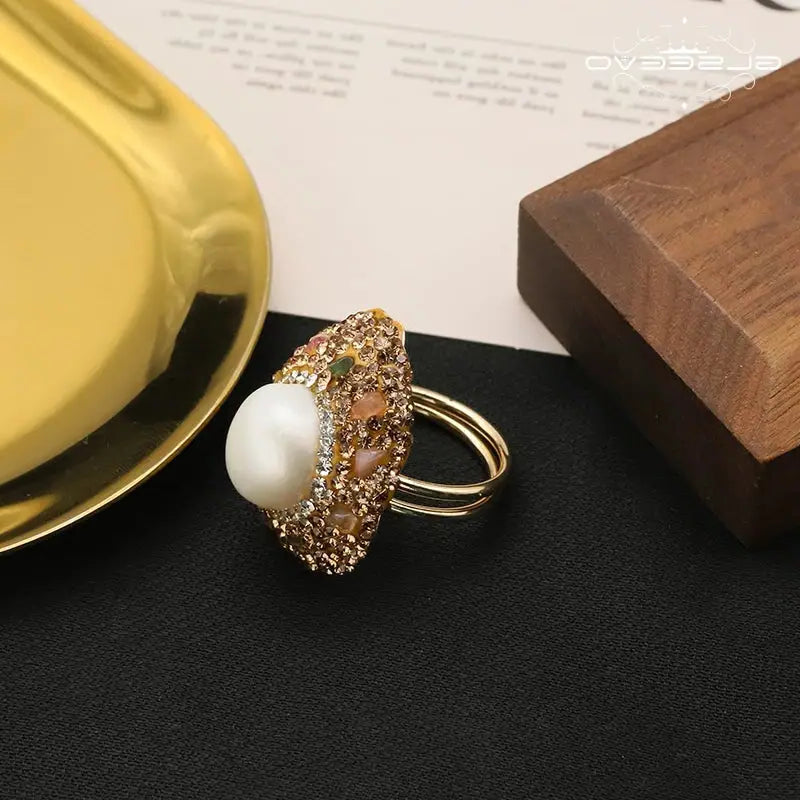 Natural Pearl Shell ring-silver shell pearl ring- sterling silver pearl ring-multiple side stones pearl ring-shell ring-shell jewelry-beach outfit ring-beach style-boho style-bohemian jewelry-wedding style ring
