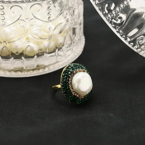 Natural Pearl Shell ring-silver shell pearl ring- sterling silver pearl ring- green sid stone peal ring