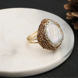 Natural Pearl Shell ring-silver shell pearl ring- sterling silver pearl ring-shell ring-shell jewelry-beach outfit ring-beach style-boho style-bohemian jewelry-wedding style ring
