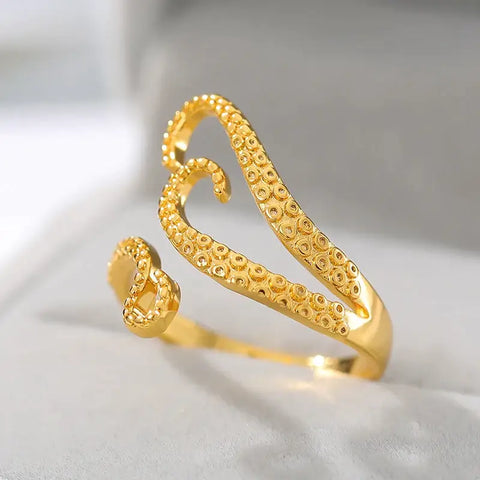 octopus-tentacle-filigree-ring-golden octopus ring-shell ring-starfish ring