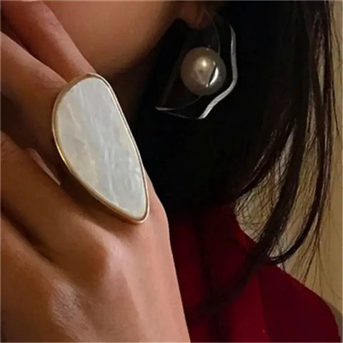 Oval Shell Ring- nacre shell ring-mother of pearl shell ring- 