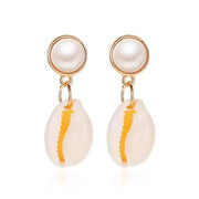 Pearl and Cowrie Earrings - Gold