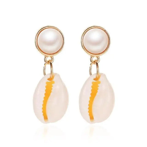 Pearl and Cowrie Earrings - Gold