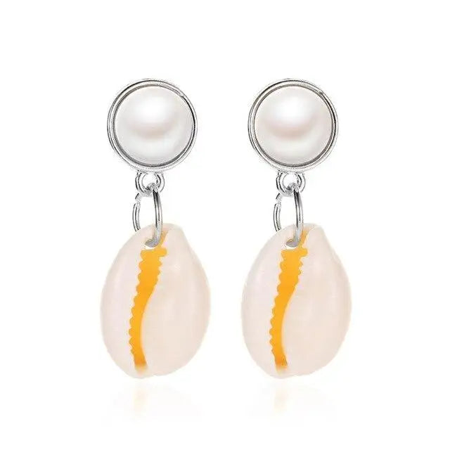 Pearl and Cowrie Earrings - Silver