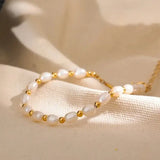 pearl-and-gold-bead-bracelet-Pearl bracelet-shell bracelet-shell jewelry-boho chic jewelry-boho chic style