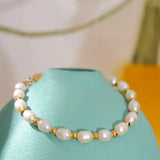 pearl-and-gold-bead-bracelet-Pearl bracelet-shell bracelet-shell jewelry-boho chic jewelry-boho chic style