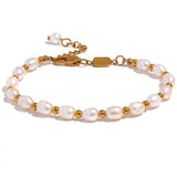 pearl-and-gold-bead-bracelet-Pearl bracelet-shell bracelet-shell jewelry-boho chic jewelry-boho chic style