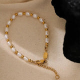 pearl-and-gold-bead-bracelet-Pearl bracelet-shell bracelet-shell jewelry-boho chic jewelry-boho chic style