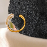 Pearly Bead Open Cuff Ring- pearl ring-gold ring-shell ring-shell jewelry-beach outfit ring-beach style-boho style-bohemian jewelry-wedding style ring
