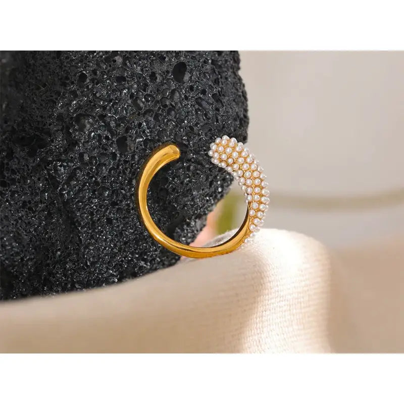 Pearly Bead Open Cuff Ring - 7