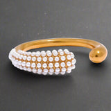 Pearly Bead Open Cuff Ring- pearl ring-gold ring-shell ring-shell jewelry-beach outfit ring-beach style-boho style-bohemian jewelry-wedding style ring
