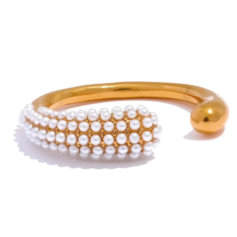 Pearly Bead Open Cuff Ring - 7