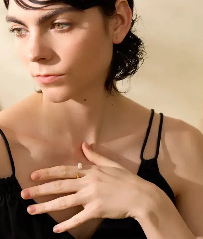 Pearly Bead Open Cuff Ring- pearl ring-gold ring-shell ring-shell jewelry-beach outfit ring-beach style-boho style-bohemian jewelry-wedding style ring
