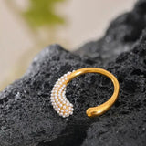 Pearly Bead Open Cuff Ring- pearl ring-gold ring-shell ring-shell jewelry-beach outfit ring-beach style-boho style-bohemian jewelry-wedding style ring
