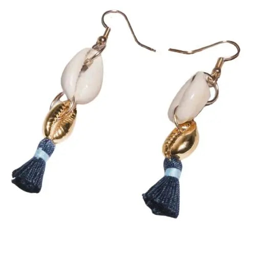 Pompon and Cowrie Shell Earrings