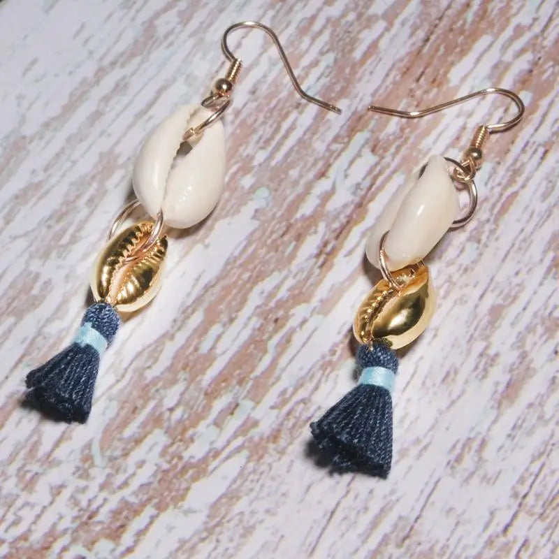 Pompon and Cowrie Shell Earrings