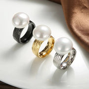 Radiant Pearl Groove Ring-radiant-pearl-groove-ring-gold-Golden solitaire pearl ring-shell ring-silver pearl ring-black groove pearl ring