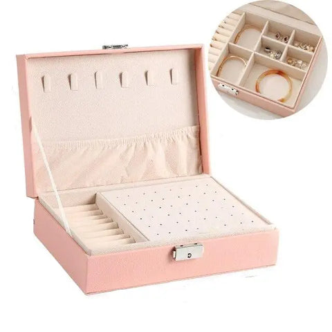 Rectangular Leather Jewelry Box - Pink