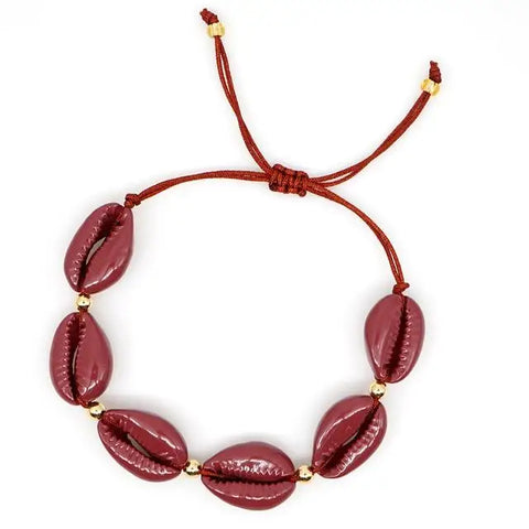 Red wine Seashell Bracelet with Cord